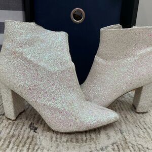 Allegri White High Heeled Ankle Boots with Chunky Heel and Sparkly Finish